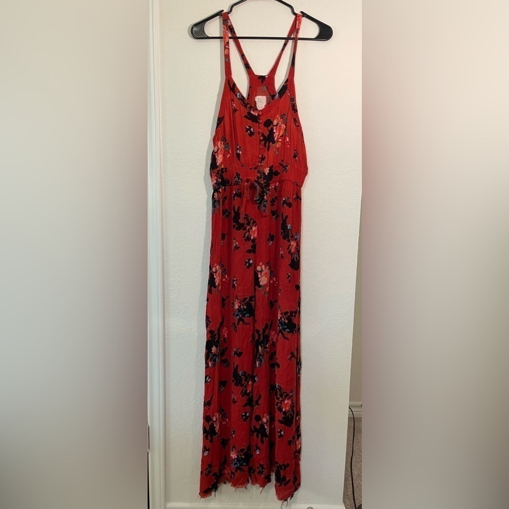 Free People One Moonlight Garden Red Floral Sleeveless Jumpsuit Size Medium - Picture 3 of 13
